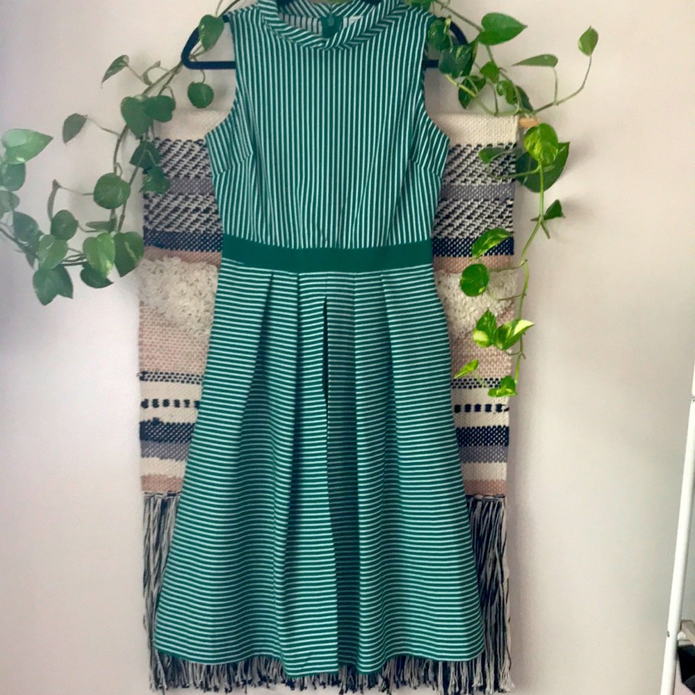 Eva Mendes Green &white Striped Freya Dress